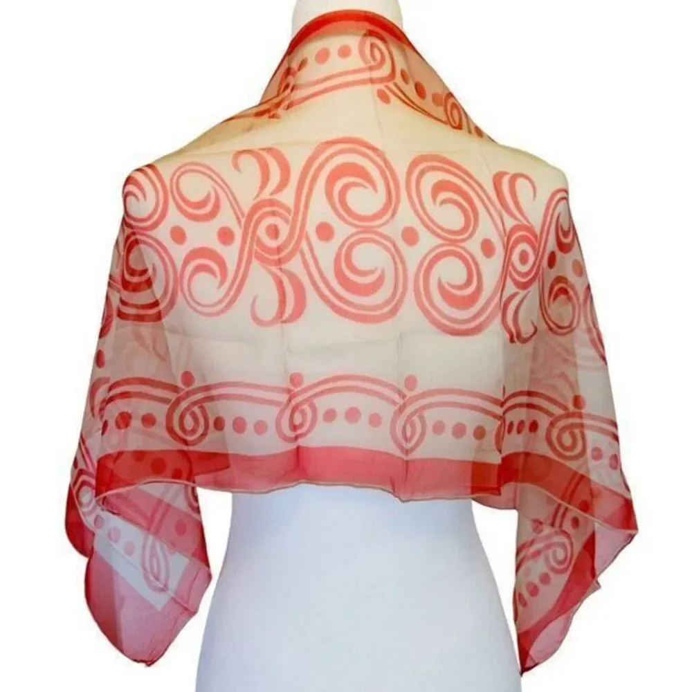 Vintage 60's 70's Red‎ & Gray Cream Swirls & Dots Pattern Retro 16x40